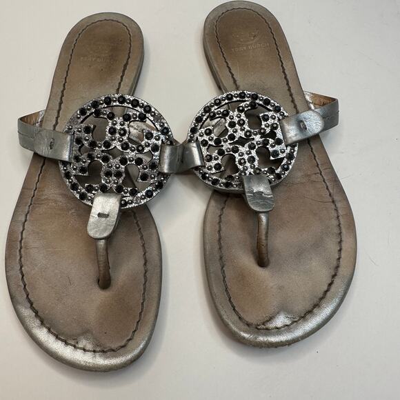 Tory Burch Silver Bling Studded Miller Sandals - Picture 4 of 6